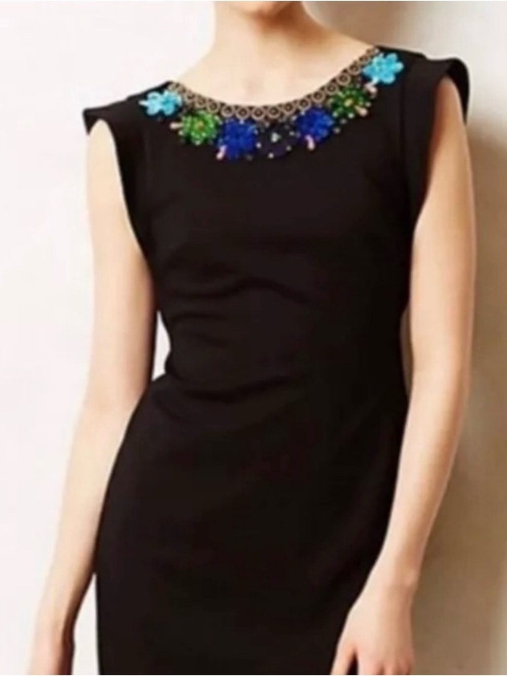 Bailey 44 Embellished Sheath Cocktail Dress XS Black Floral Beaded Made USA